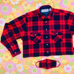 VTG 1980s Plaid Flannel & Face Mask